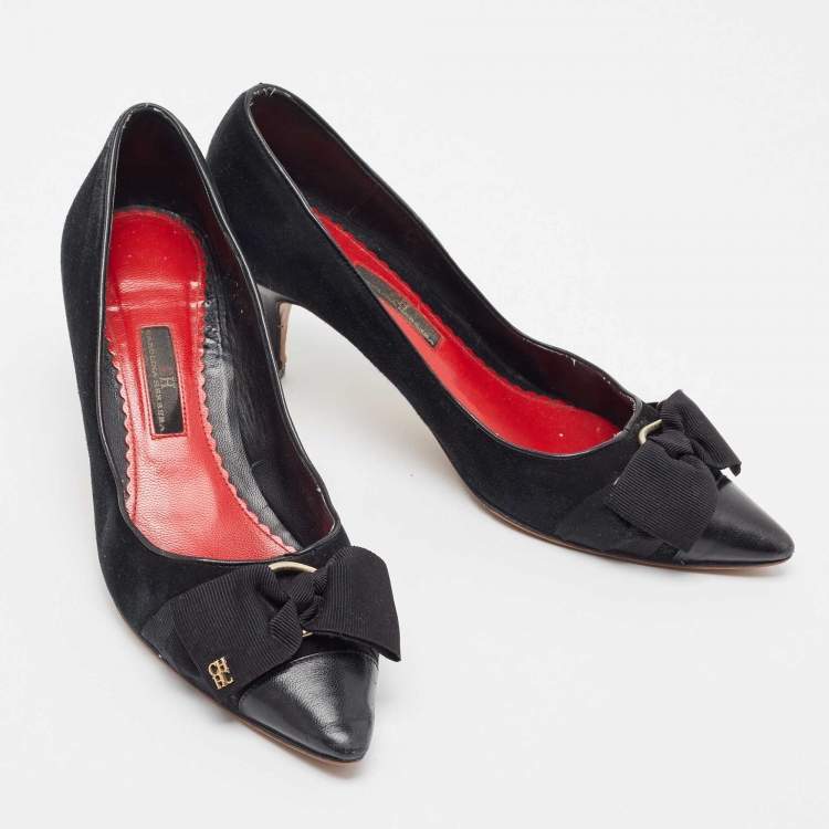 Pre Owned CH Carolina Herrera Black Suede and Leather Bow Pumps Size 40