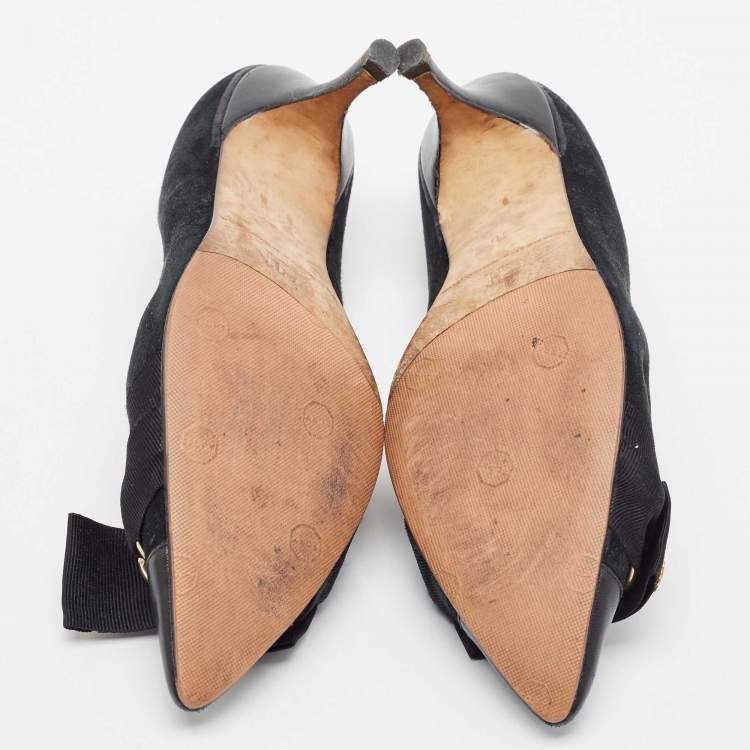 Pre Owned CH Carolina Herrera Black Suede and Leather Bow Pumps Size 40