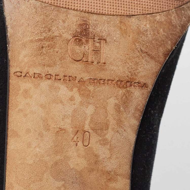 Pre Owned CH Carolina Herrera Black Suede and Leather Bow Pumps Size 40