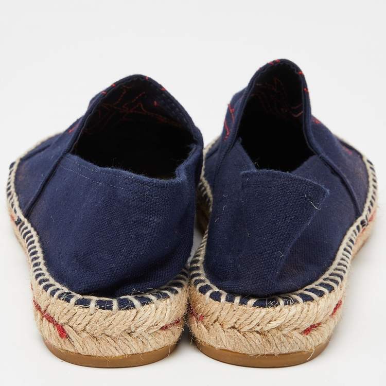 Pre Owned CH Carolina Herrera Navy Blue Canvas Espadrille Flats Size 36
