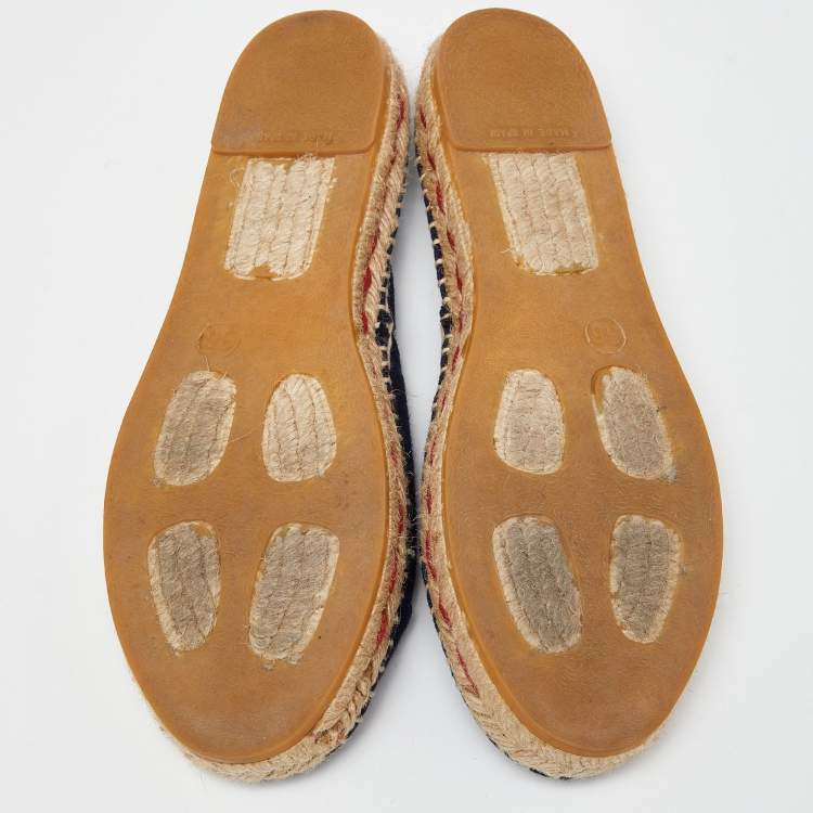 Pre Owned CH Carolina Herrera Navy Blue Canvas Espadrille Flats Size 36