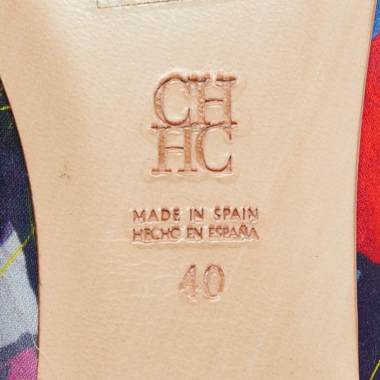 Pre Owned CH Carolina Herrera Multicolor Floral Satin Bow Ballet Flats Size 40