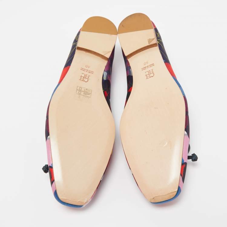 Pre Owned CH Carolina Herrera Multicolor Floral Satin Bow Ballet Flats Size 40