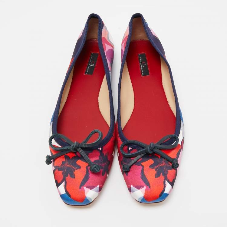 Pre Owned CH Carolina Herrera Multicolor Floral Satin Bow Ballet Flats Size 40