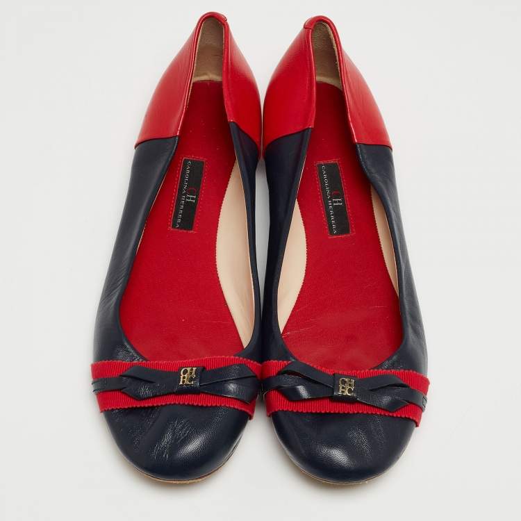 Pre Owned CH Carolina Herrera Red/Navy Blue Ballet Flats Size 40