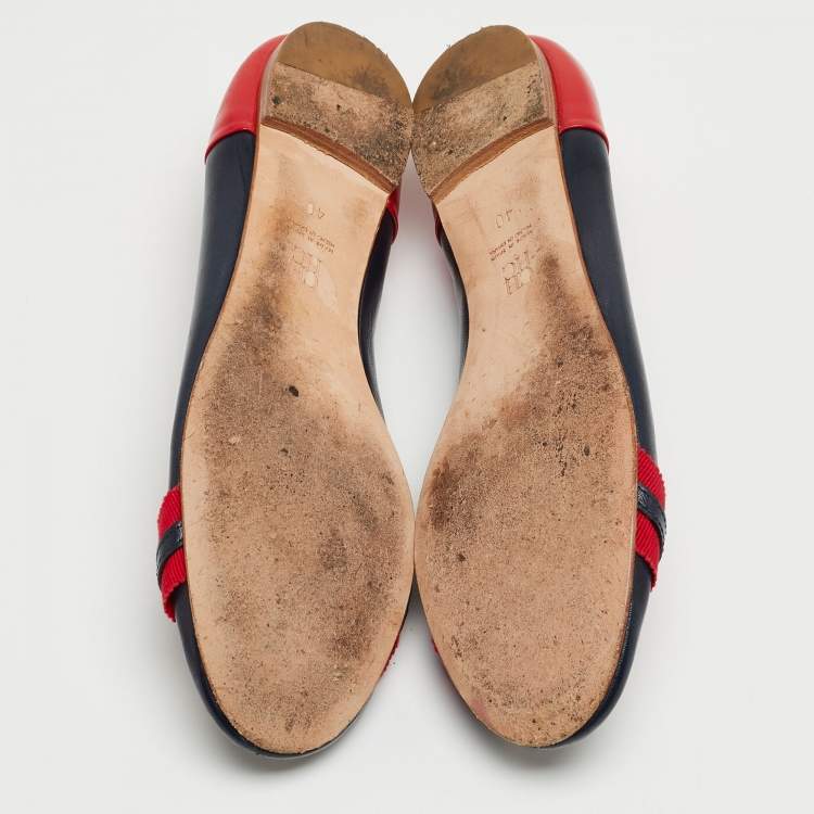 Pre Owned CH Carolina Herrera Red/Navy Blue Ballet Flats Size 40