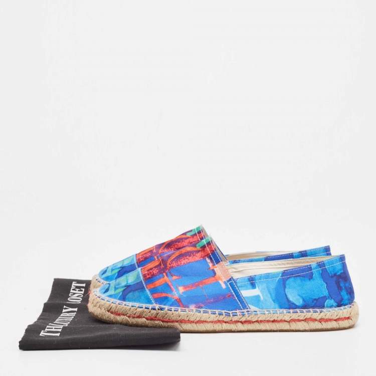Pre Owned CH Carolina Herrera Blue Printed Satin Espadrille Flats Size 41