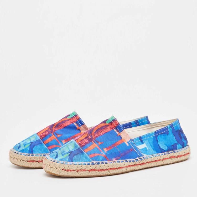 Pre Owned CH Carolina Herrera Blue Printed Satin Espadrille Flats Size 41