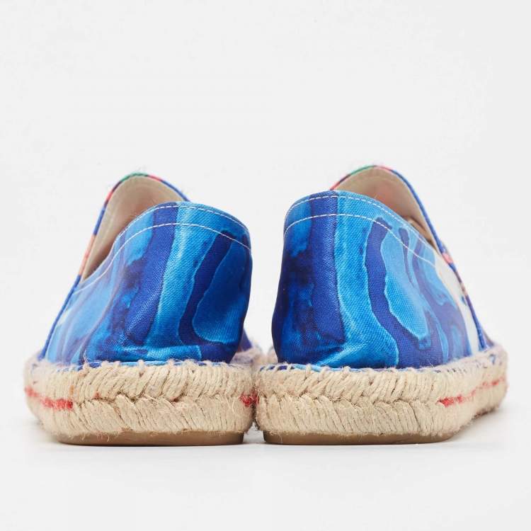 Pre Owned CH Carolina Herrera Blue Printed Satin Espadrille Flats Size 41