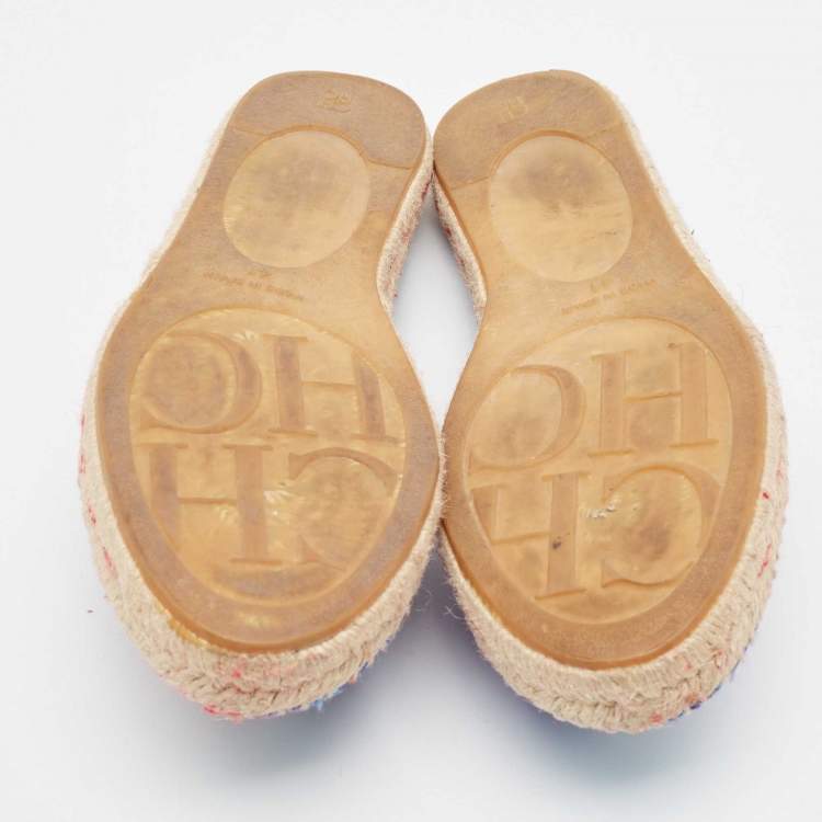 Pre Owned CH Carolina Herrera Blue Printed Satin Espadrille Flats Size 41