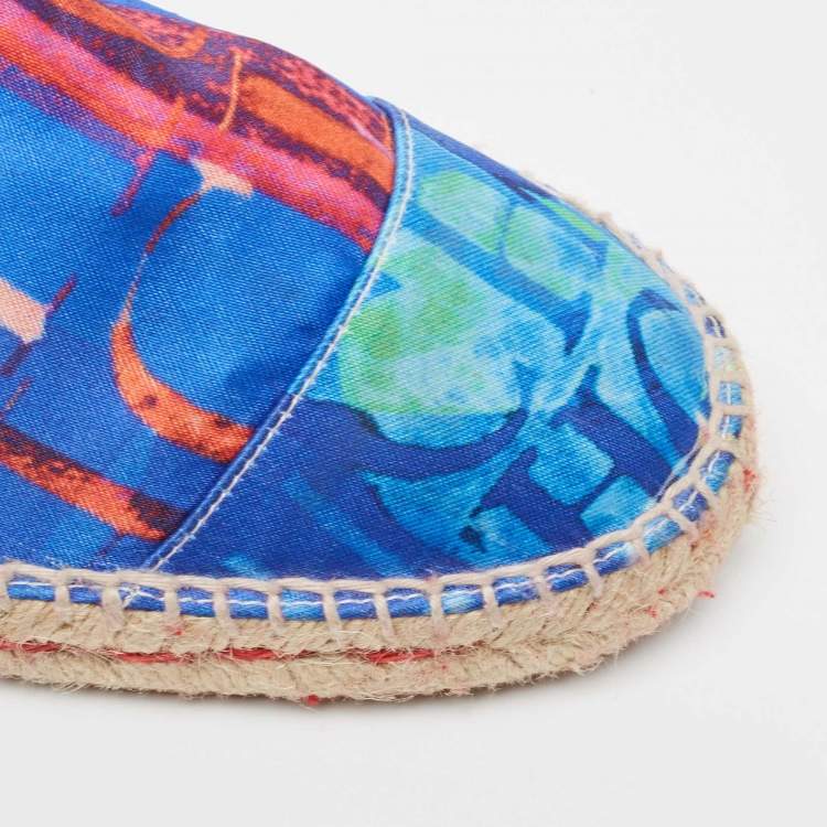 Pre Owned CH Carolina Herrera Blue Printed Satin Espadrille Flats Size 41