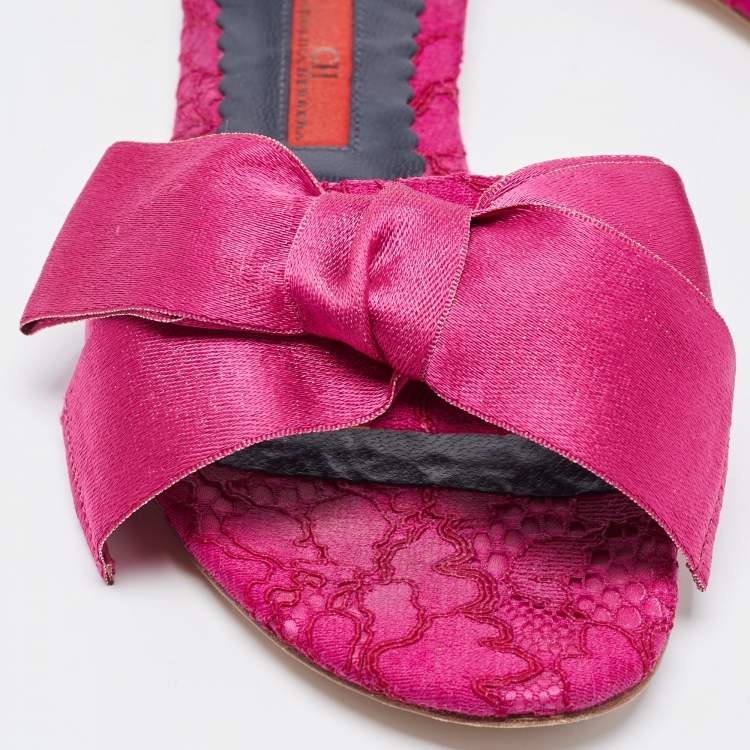 Pre Owned CH Carolina Herrera Purple Fabric Bow Flat Slides Size 37