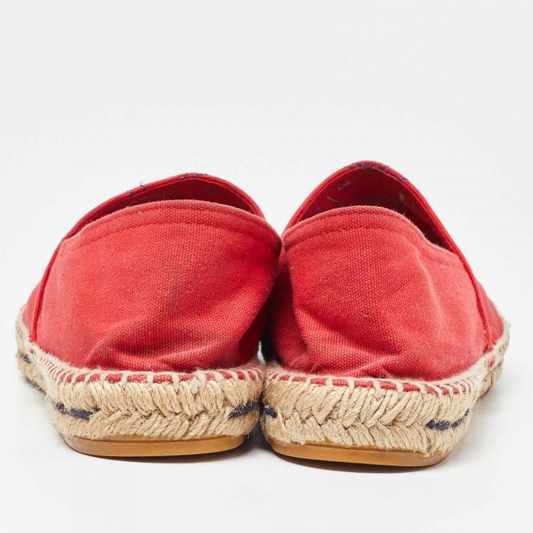 Pre Owned CH Carolina Herrera Red Canvas Espadrille Flats Size 40