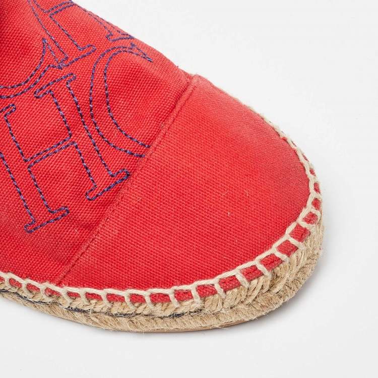 Pre Owned CH Carolina Herrera Red Canvas Espadrille Flats Size 40