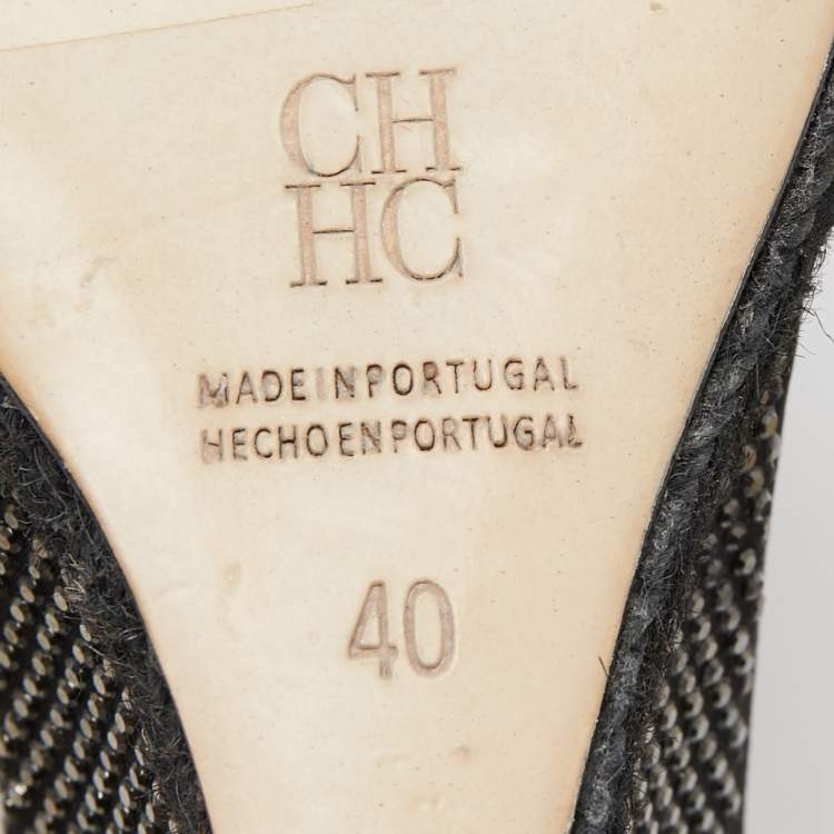 Pre Owned CH Carolina Herrera Black Satin Studded Wedge Sandals Size 40