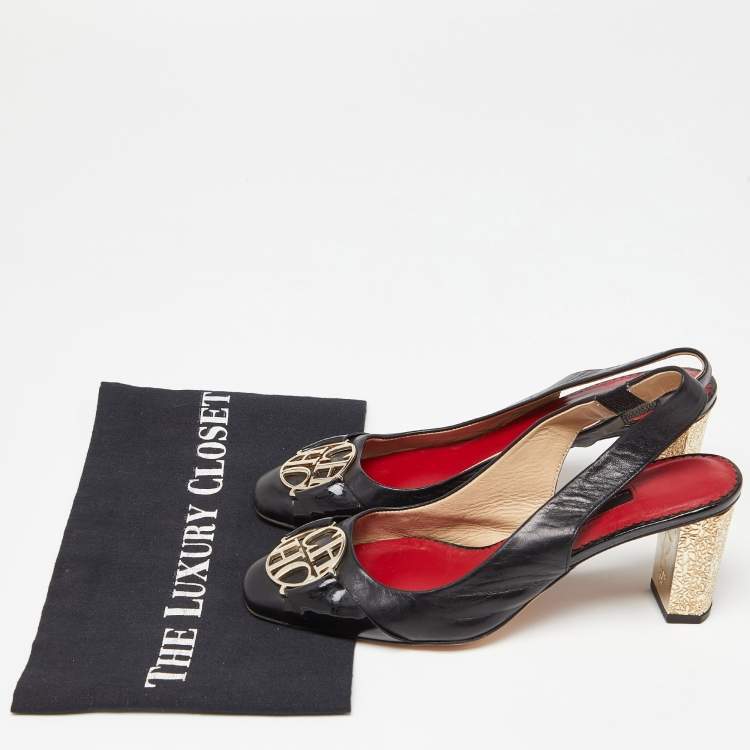 Pre Owned CH Carolina Herrera Black Leather Slingback Pumps Size 37