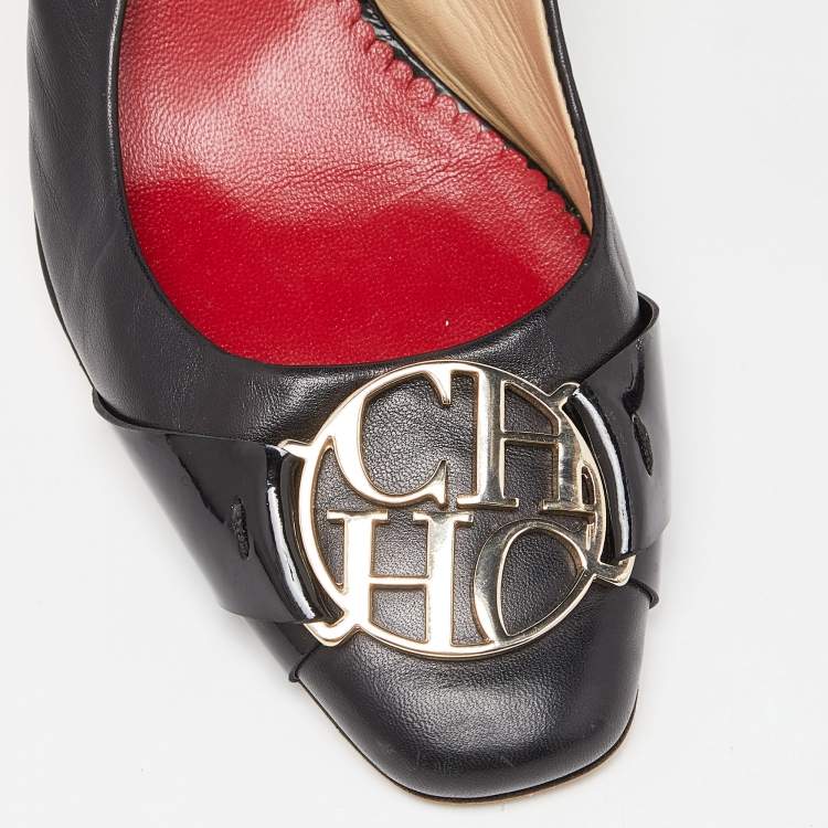 Pre Owned CH Carolina Herrera Black Leather Slingback Pumps Size 37