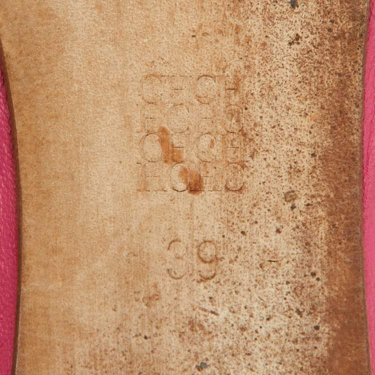 Pre Owned CH Carolina Herrera Pink/Black Leather Logo Ballet Flats Size 39
