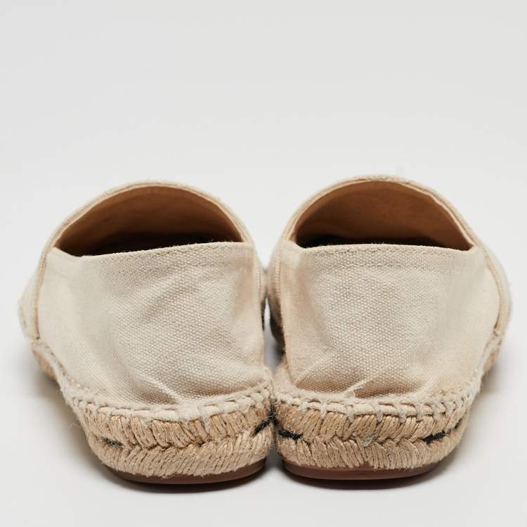 Pre Owned Carolina Herrera Off White/Black Canvas Cap Toe Flat Espadrilles Size 37