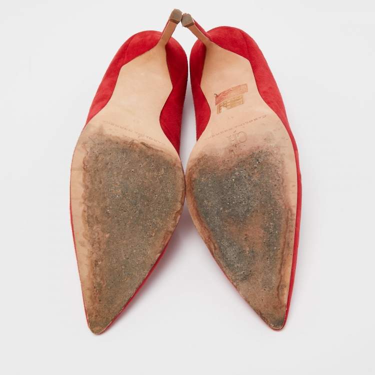 Pre Owned CH Carolina Herrera Red Suede Pointed Toe Pumps Size 41
