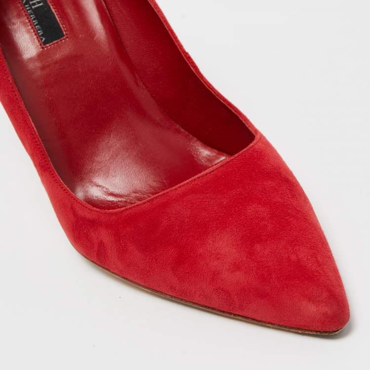 Pre Owned CH Carolina Herrera Red Suede Pointed Toe Pumps Size 41