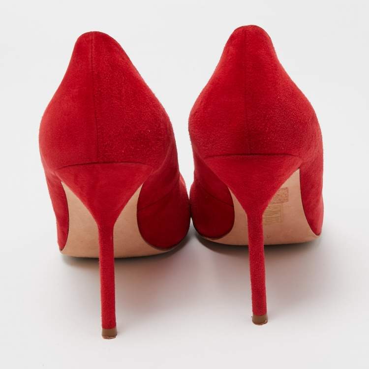 Pre Owned CH Carolina Herrera Red Suede Pointed Toe Pumps Size 41
