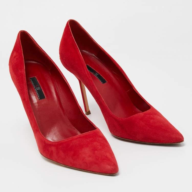 Pre Owned CH Carolina Herrera Red Suede Pointed Toe Pumps Size 41