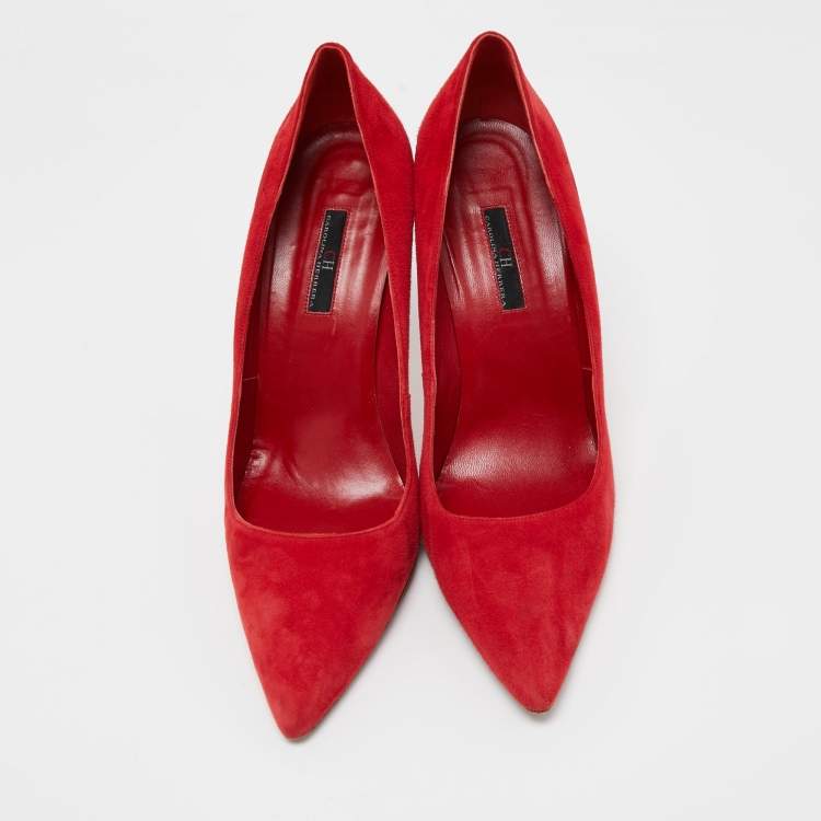 Pre Owned CH Carolina Herrera Red Suede Pointed Toe Pumps Size 41