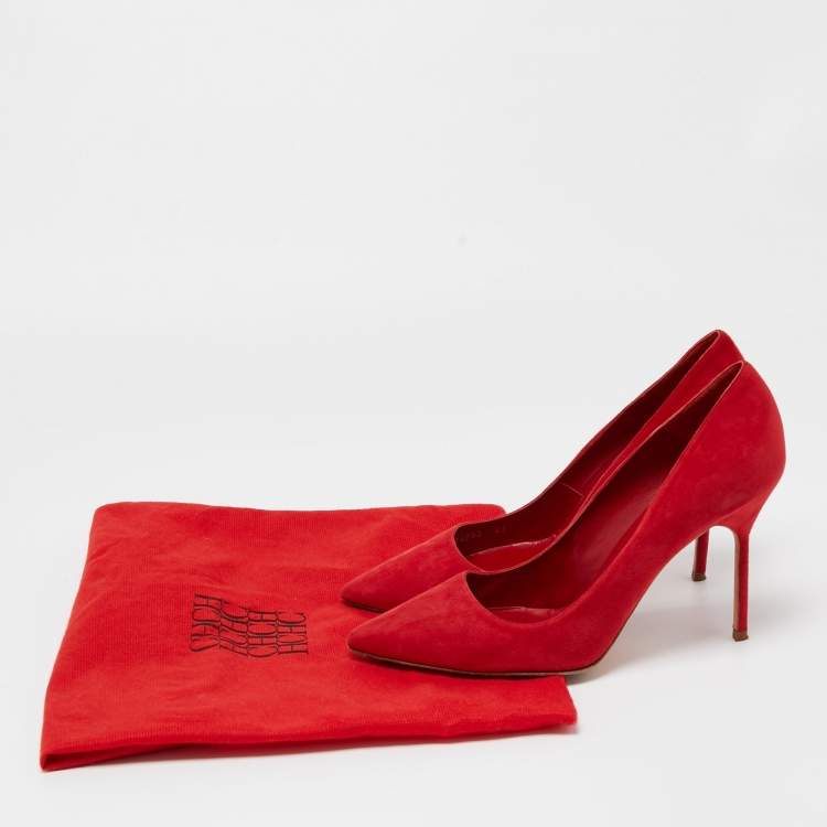 Pre Owned CH Carolina Herrera Red Suede Pointed Toe Pumps Size 41