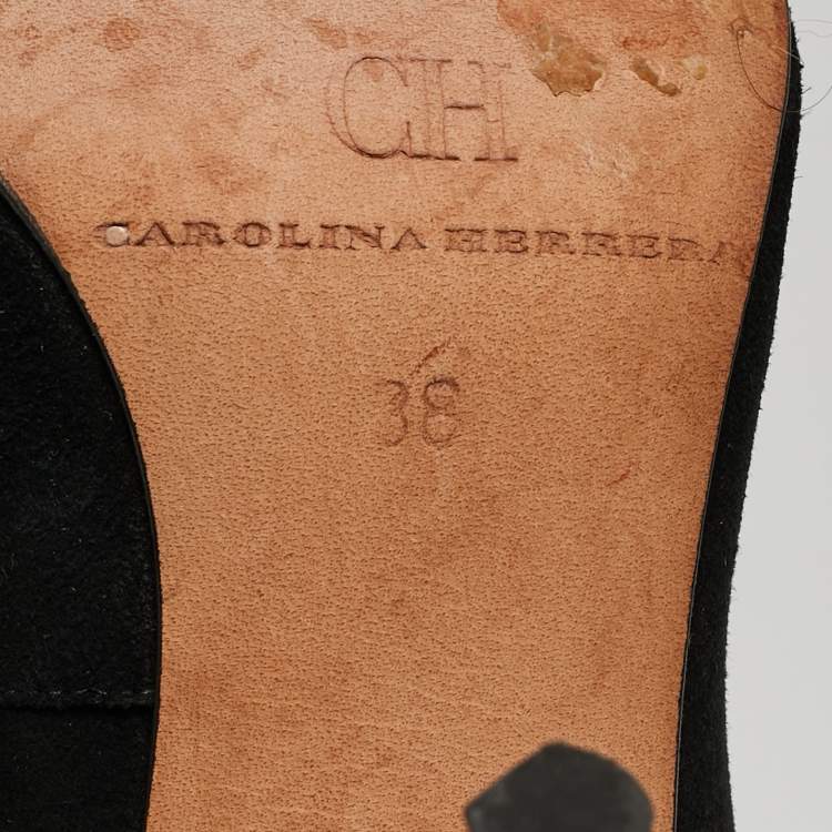 Pre Owned Carolina Herrera Black Suede Crystal Embellished Pointed Toe Pumps Size 38