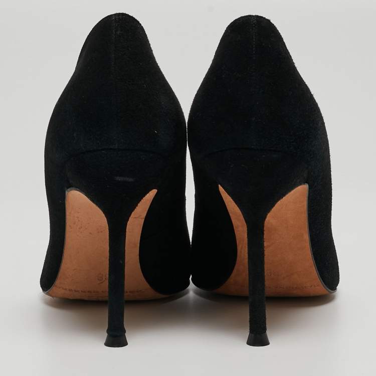 Pre Owned Carolina Herrera Black Suede Crystal Embellished Pointed Toe Pumps Size 38