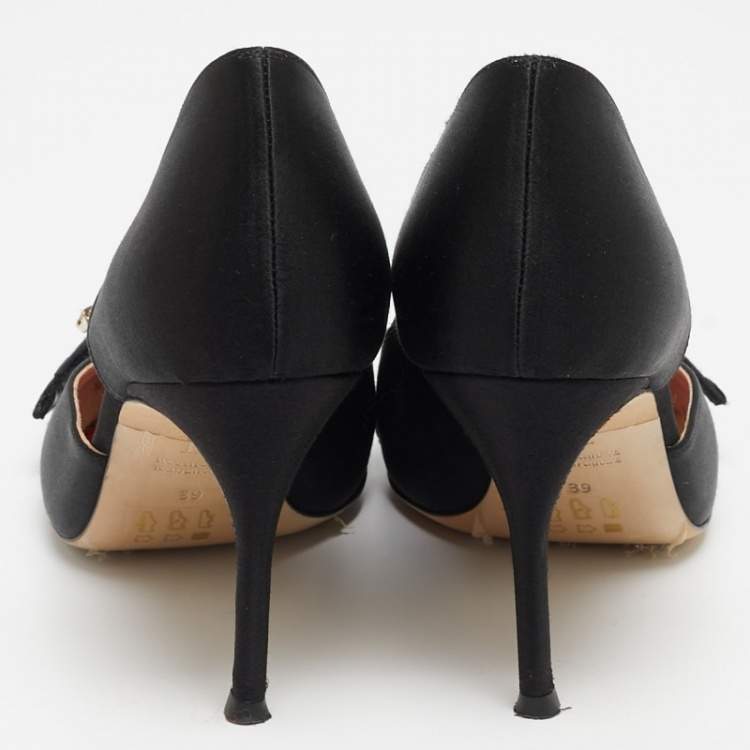 Pre Owned CH Carolina Herrera Black Satin Crystal Embellished Pointed Toe Pumps Size 39