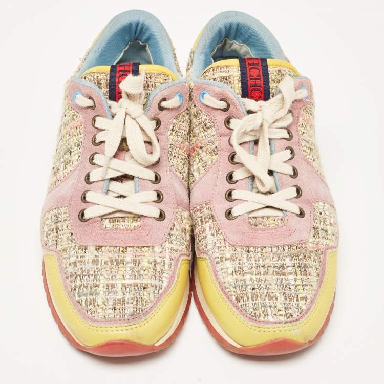 Pre Owned CH Carolina Herrera Multicolor Tweed and Suede Low Top Sneakers Size 40