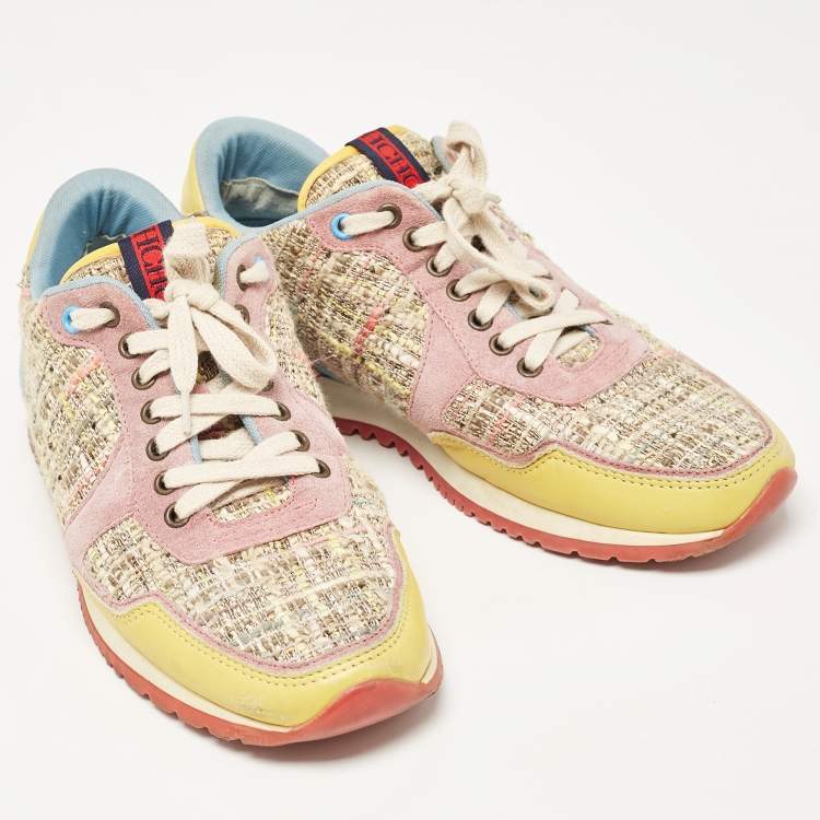Pre Owned CH Carolina Herrera Multicolor Tweed and Suede Low Top Sneakers Size 40
