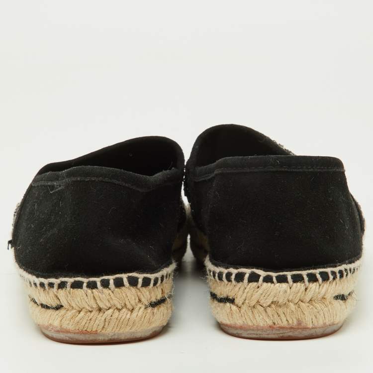 Pre Owned CH Carolina Herrera Black/Silver Crystal Embellished Suede Espadrille Flats Size 40