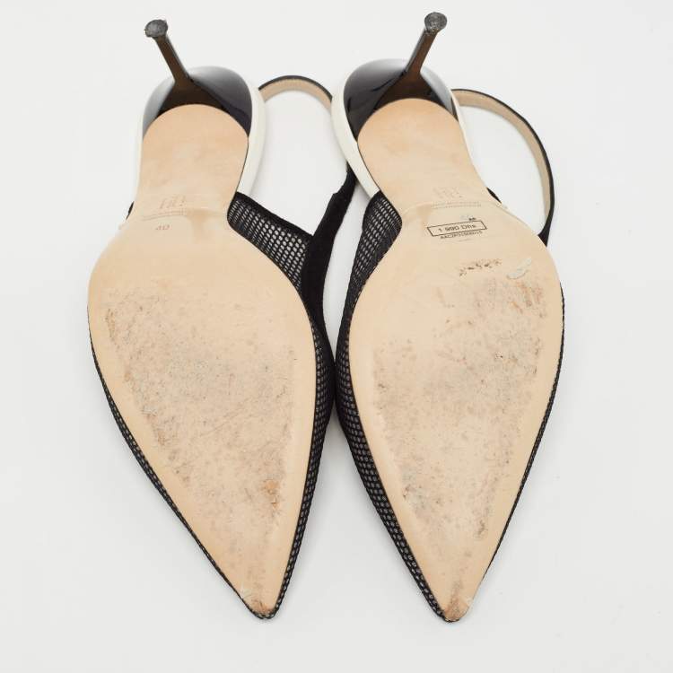 Pre Owned CH Carolina Herrera Black Mesh Slingback Pumps Size 40