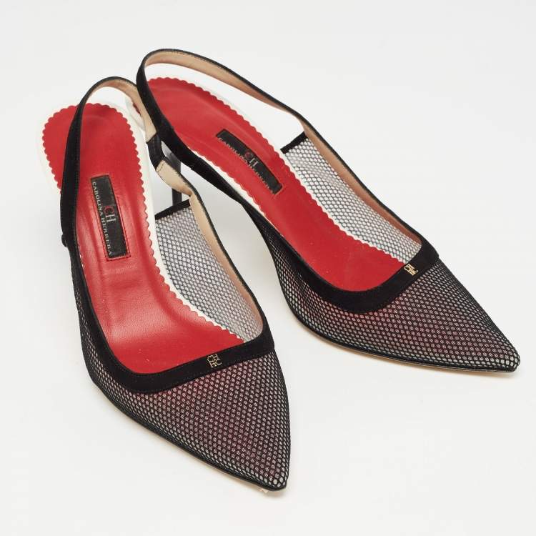 Pre Owned CH Carolina Herrera Black Mesh Slingback Pumps Size 40