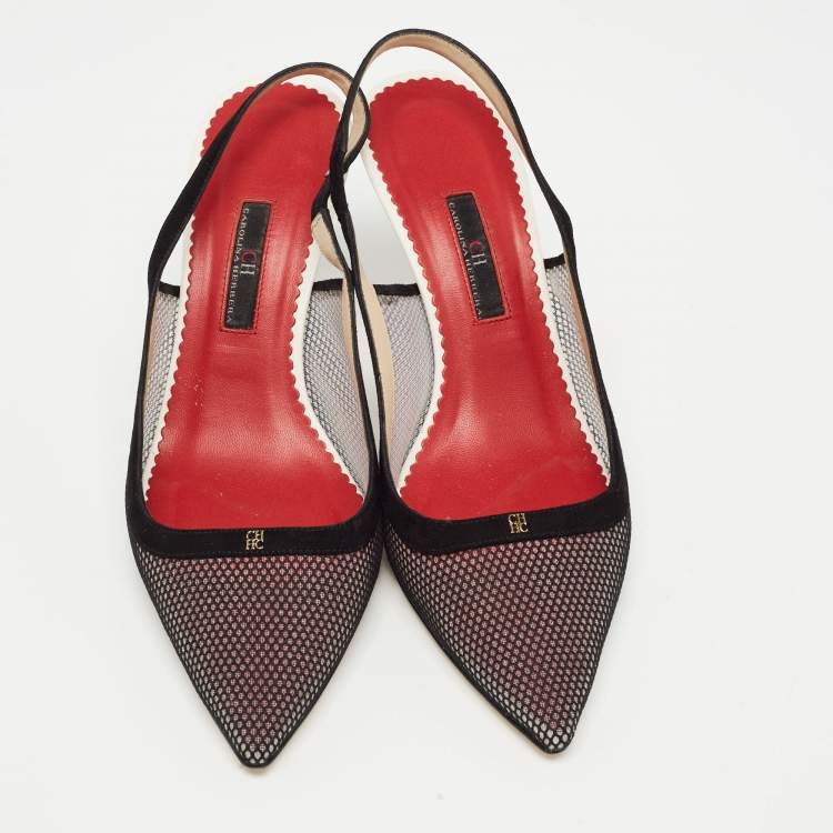 Pre Owned CH Carolina Herrera Black Mesh Slingback Pumps Size 40