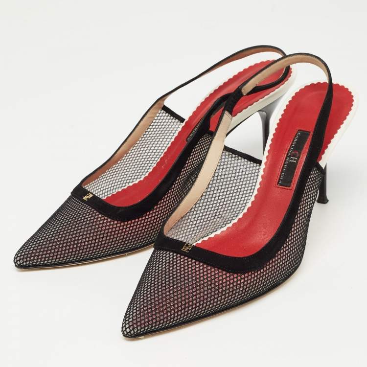Pre Owned CH Carolina Herrera Black Mesh Slingback Pumps Size 40