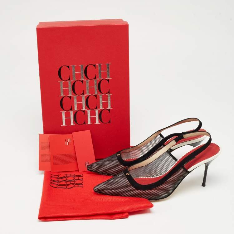 Pre Owned CH Carolina Herrera Black Mesh Slingback Pumps Size 40