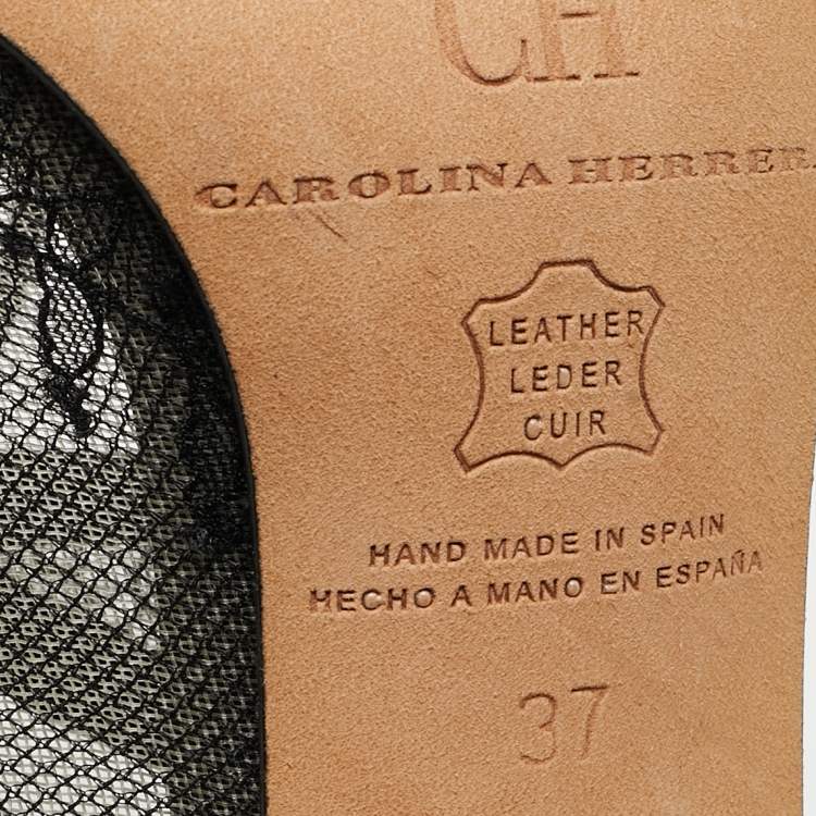 Pre Owned CH Carolina Herrera Black Mesh and Leather Lace Up  Ankle Boots Size 37