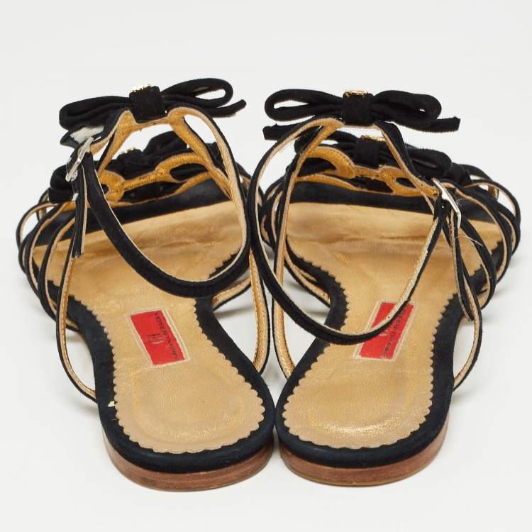 Pre Owned CH Carolina Herrera Black Suede Slingback Flat Sandals Size 38