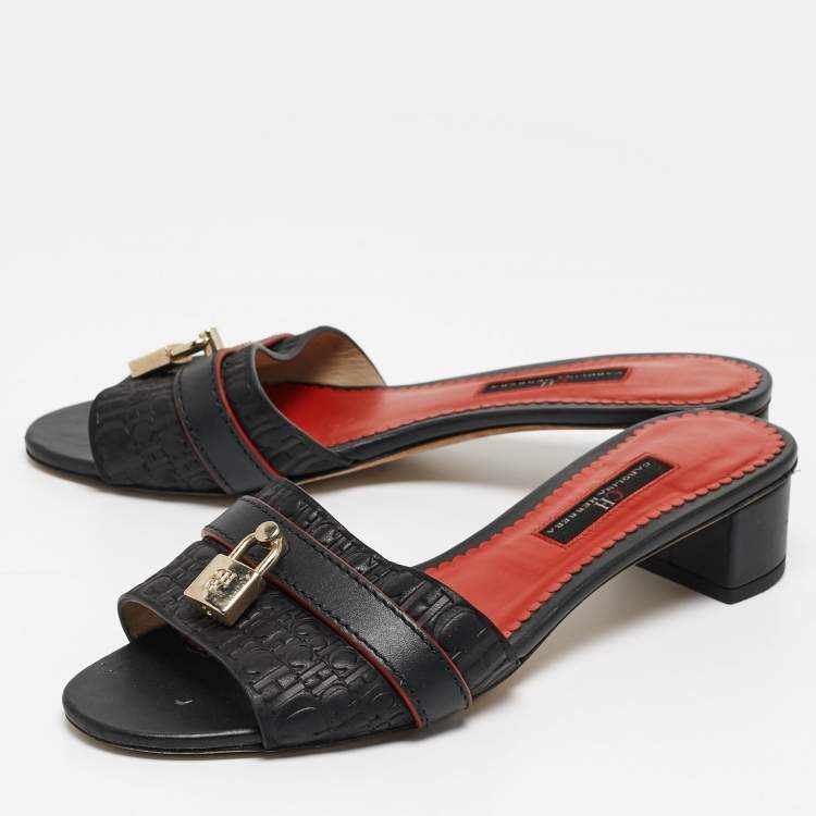 Pre Owned CH Carolina Herrera Black Leather Slide Sandals Size 36