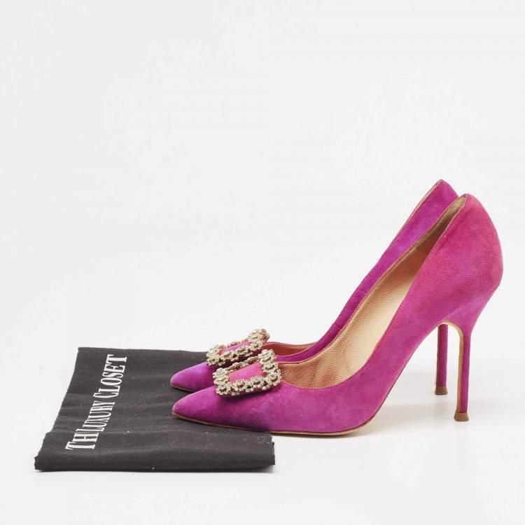Pre Owned CH Carolina Herrera Purple Suede Crystal Embellished Pumps Size 37