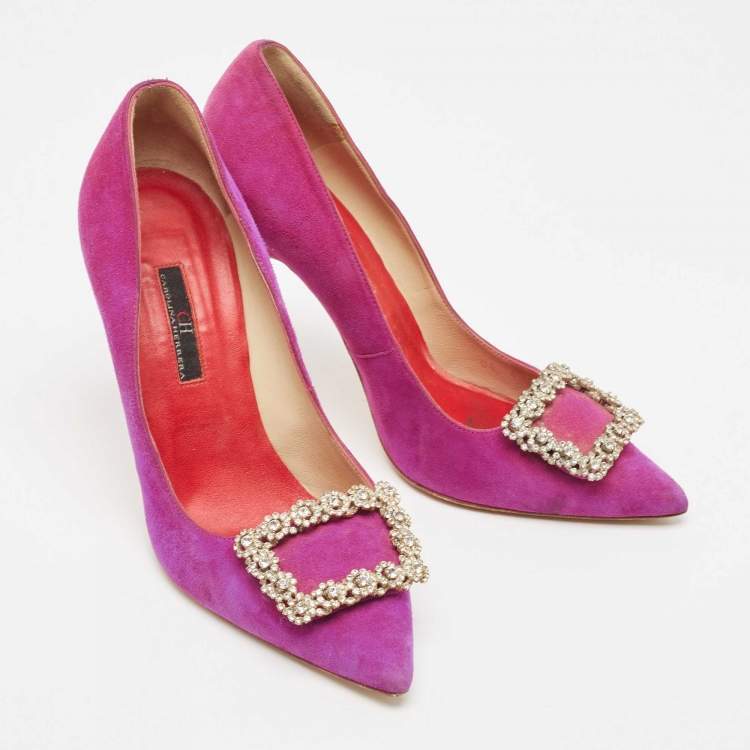 Pre Owned CH Carolina Herrera Purple Suede Crystal Embellished Pumps Size 37