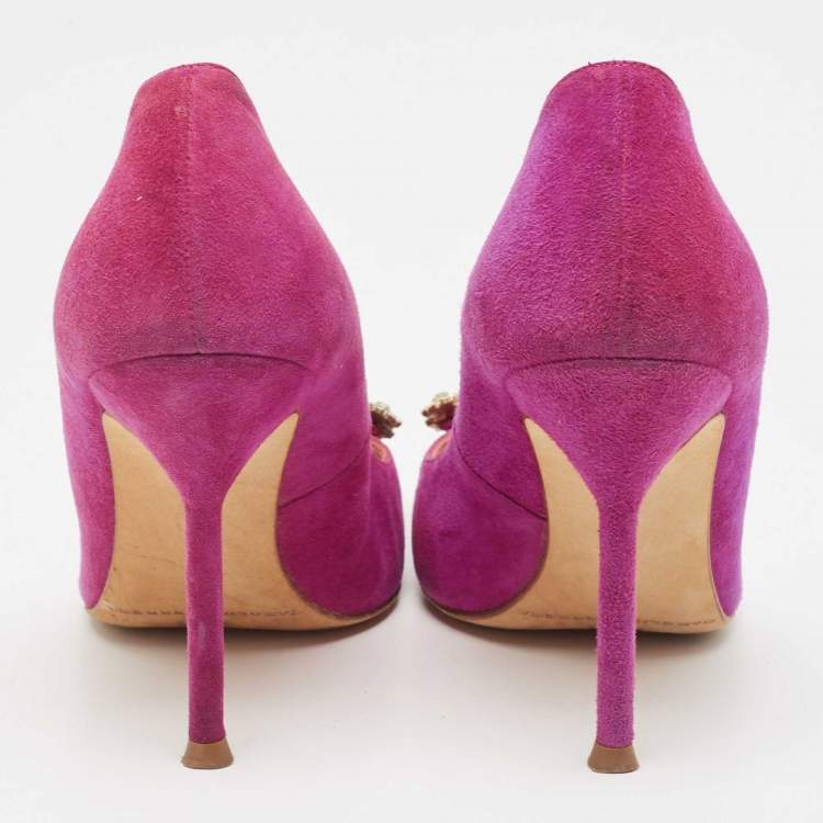 Pre Owned CH Carolina Herrera Purple Suede Crystal Embellished Pumps Size 37