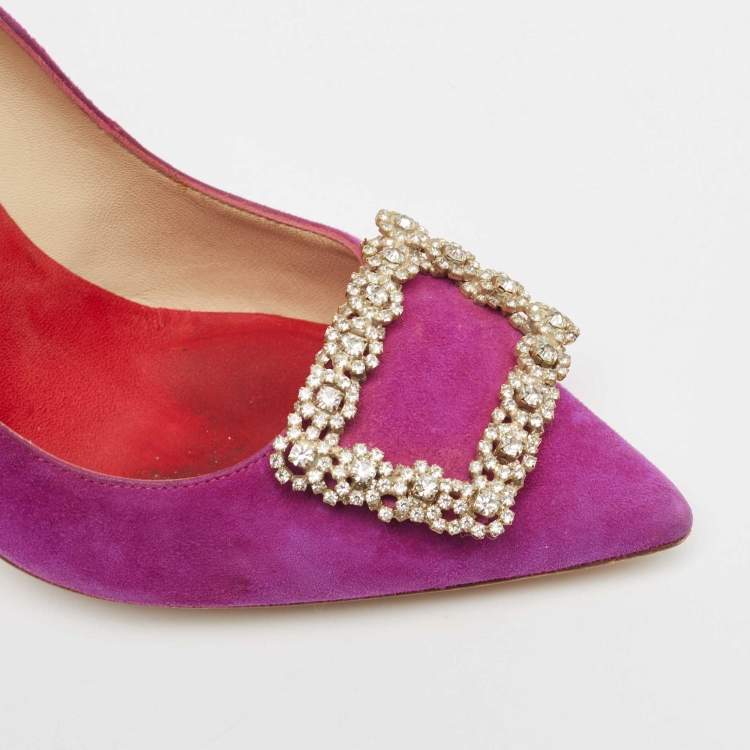 Pre Owned CH Carolina Herrera Purple Suede Crystal Embellished Pumps Size 37
