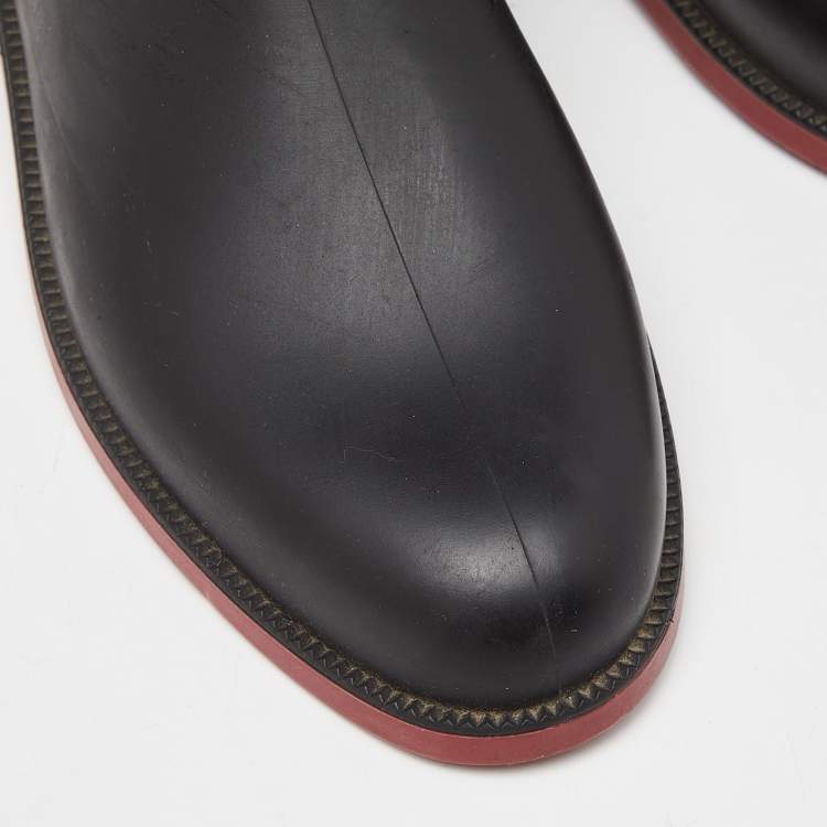 Pre Owned CH Carolina Herrera Black Embossed Rubber Rain Boots Size 38