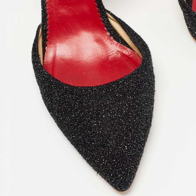 Pre Owned CH Carolina Herrera Black Glitter Suede Slingback Pumps Size 39