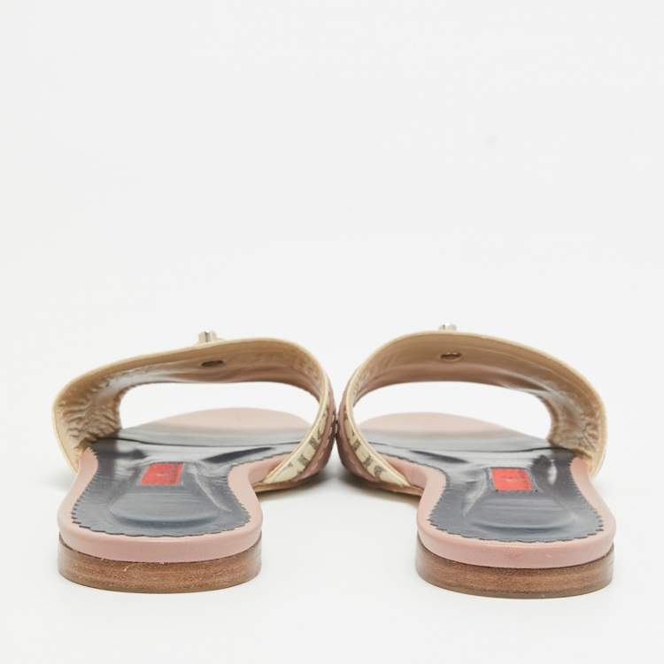Pre Owned CH Carolina Herrera Tricolor Signature Canvas and Leather Lock Flat Slides Size 37